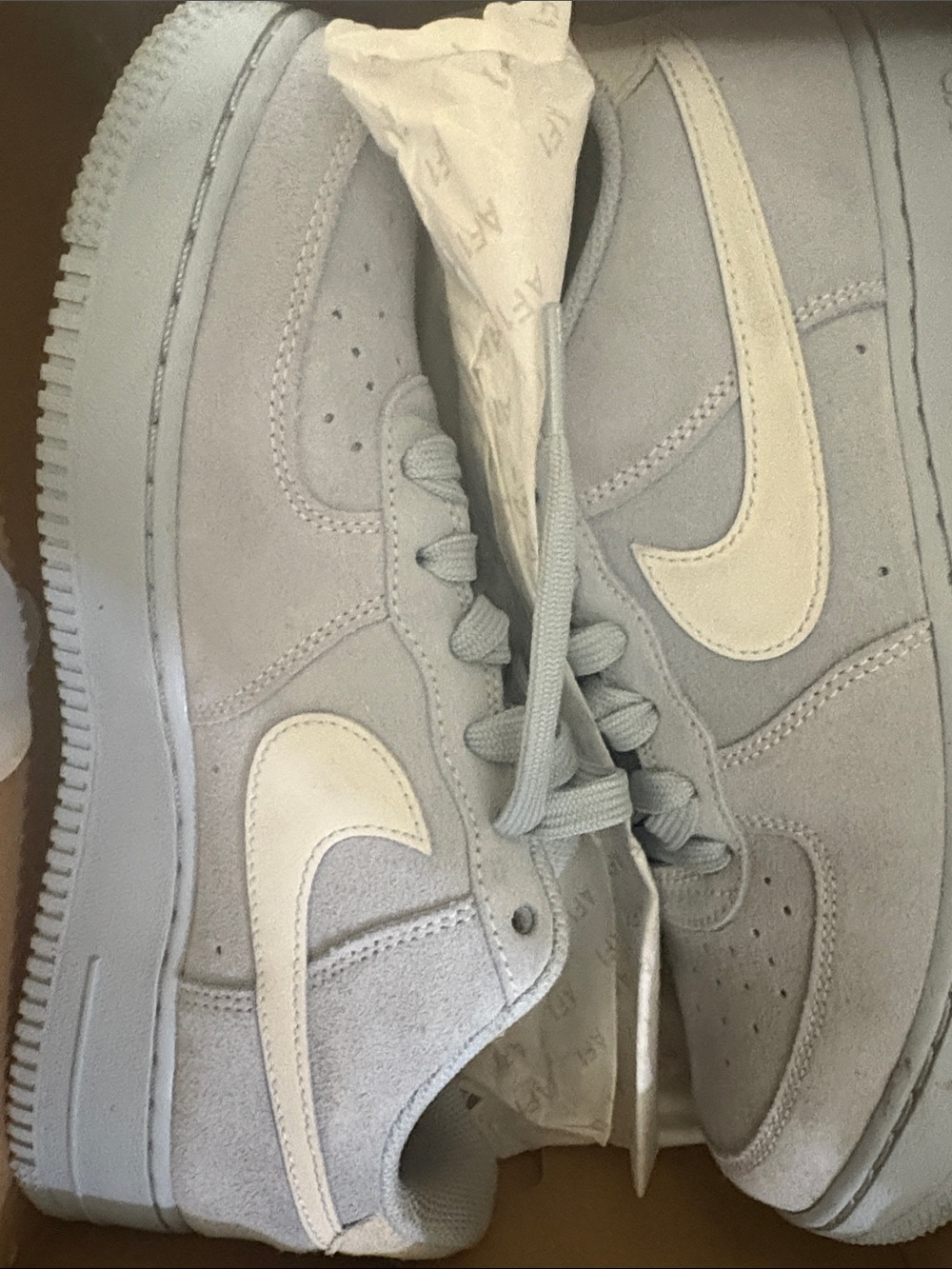 Nike Men’s Light Gray Suede Low-Top Sneakers with Off-White Swoosh